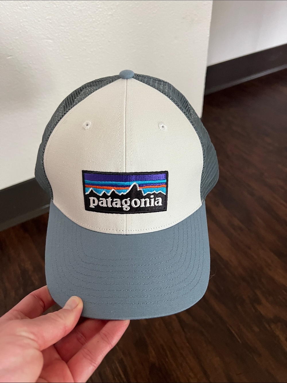 Patagonia Two-Tone Trucker Hat in Cream and Slate Blue